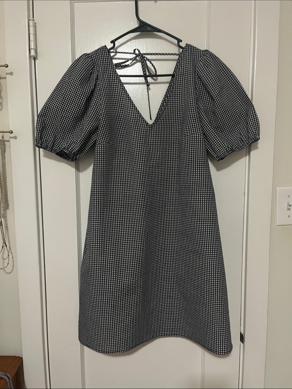 a new day Black and White Gingham Puff-Sleeve Mini Dress